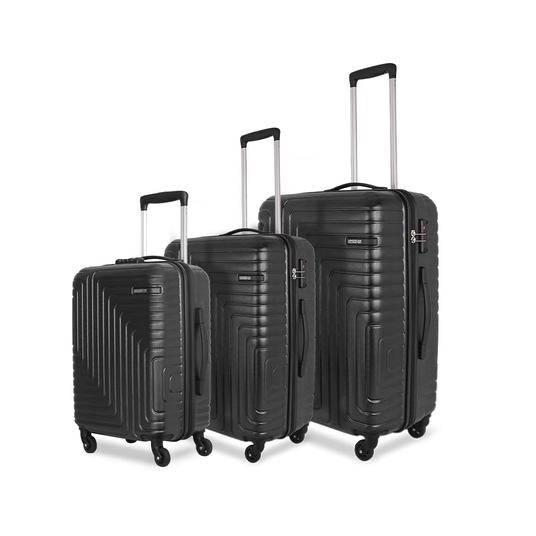 American Tourister Ivy Nxt 3PCSET 4 Spinner Wheels Hard Luggage Polycarbonate Check-in Trolley Bags for Travel with Mounted TSA Lock for Unisex - Black, Small, Medium, Large, 79 cm
